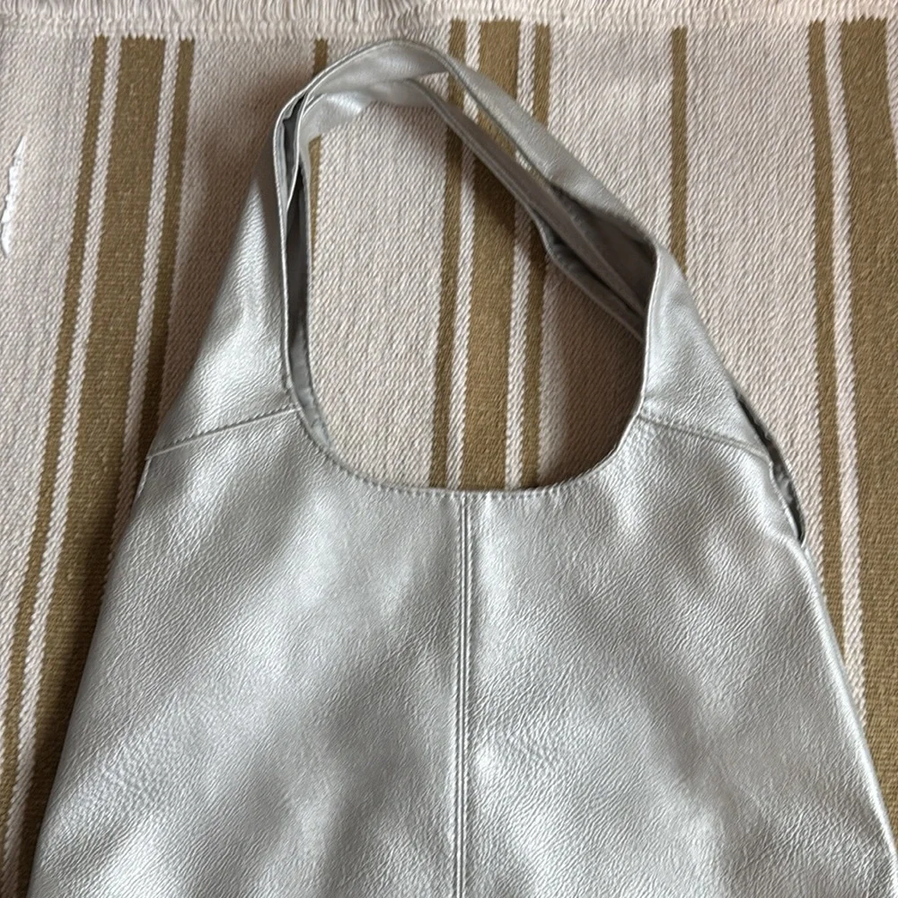 Silver faux Leather Tote Bag shoulder sack purse